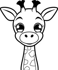 Cute little giraffe silhouette icon in black color. Vector template for tattoo or laser cutting.