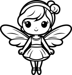 Cute little fairy silhouette icon in black color. Vector template for tattoo or laser cutting.