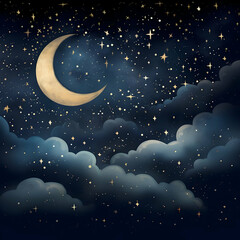 Naklejka na ściany i meble Night sky illustration with stars and moon. High-resolution