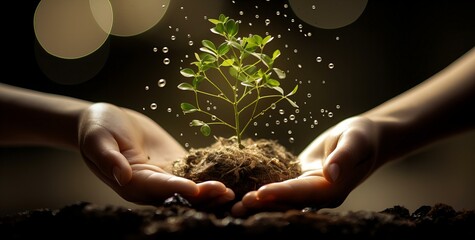 Nurturing Growth: The Essence of Life in Hands Cradling a Young Plant