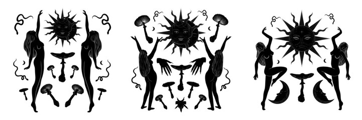 woman contour astrology, goddess of female power. zodiac signs, tarot cards, fortune-telling and predictions, forecast