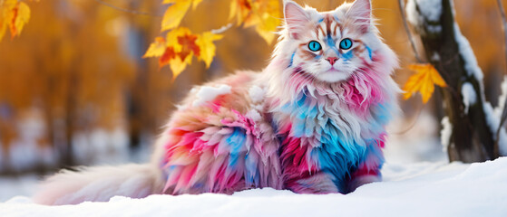 A vibrant colored snow cat
