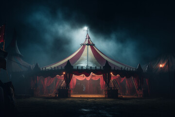 Fototapeta na wymiar Scary circus tent in the dark, aesthetic look