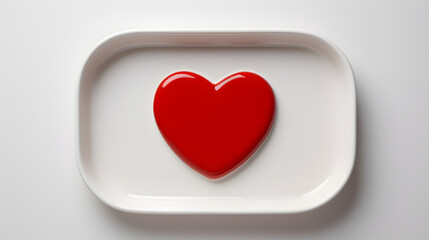 A white tray with a red heart on it top down shot - Generated by AI