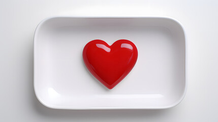 A white tray with a red heart on it top down shot - Generated by AI