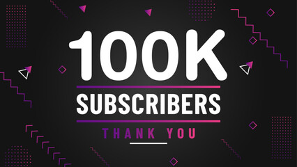 Fototapeta na wymiar Thank you 100k subscriber congratulation template banner. 100k celebration subscribers template for social media