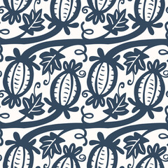 Black and white seamless pattern with flowers.  Vector illustration