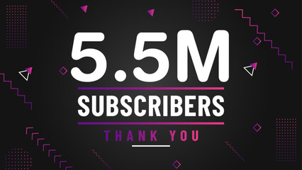 Thank you 5.5 million subscriber congratulation template banner. 5.5 million celebration subscribers template for social media