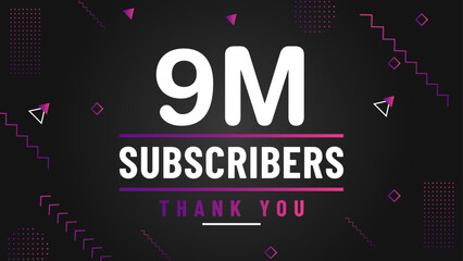 Thank you 9 million subscriber congratulation template banner. 9 million celebration subscribers template for social media