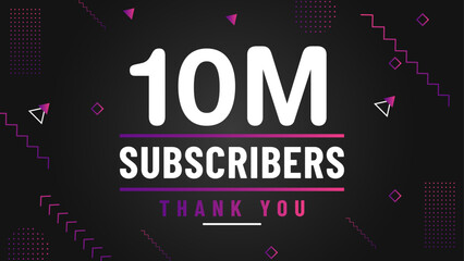 Thank you 10M subscriber congratulation template banner. 10M celebration subscribers template for social media
