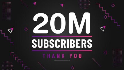 Fototapeta na wymiar Thank you 20M subscriber congratulation template banner. 20M celebration subscribers template for social media