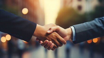 Firm Handshake in the Golden Hour Light: Business Partners Agreeing on Future Endeavors