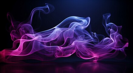 Ethereal Dance of Color: Whisps of Pink and Blue Smoke Swirling in a Dark Void
