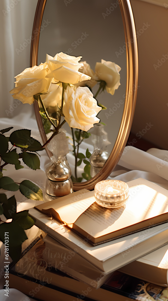 Sticker roses on a table