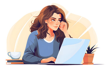 Young woman working laptop illustration
isolated on white background
