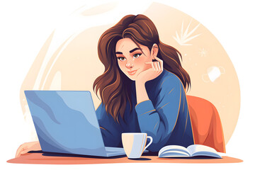 Young woman working laptop illustration
isolated on white background
