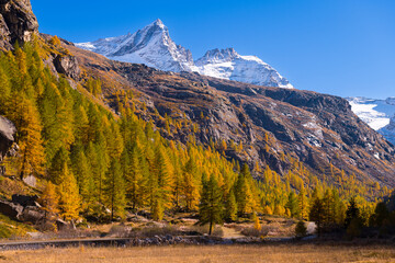 Panorama of Valtournenche in autumn, Aosta Valley, Italy