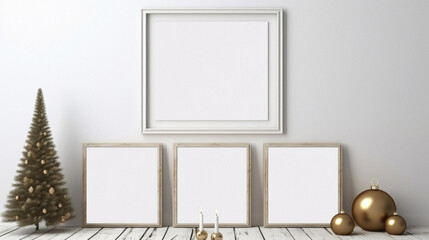 Mock up poster frame in modern interior background.