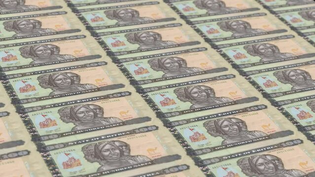 Eritre Eritrean Nakfa 100 Banknotes Money Printing House, Printing One Hundred Eritrean Nakfa, Printing Press Machine Print out Eritrean Nakfa, Being printed by currency press machine 100 Eritrean