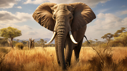 Fototapeta na wymiar African elephant in the savannah