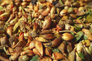 Pile of dry spices macro shot for background
