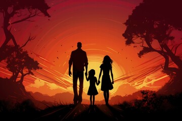 A family forming a strong bond isolated on a warm gradient background 