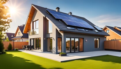 Maison moderne avec panneaux solaires - 678175540