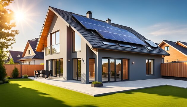 Maison moderne avec panneaux solaires