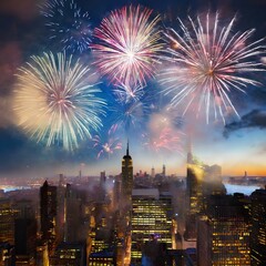 Naklejka premium City Skyline with Fireworks