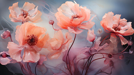 flowers in the sky, Abstract transparent Red poppies
