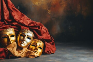 Drama therapy actors expressing emotions stage background with empty space for text 