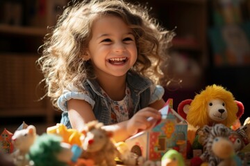 Fototapeta premium Child joyfully engages with toys during progressive healing play therapy 