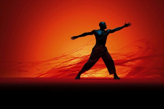 A dancer expressing emotions through movement isolated on a vibrant gradient background 