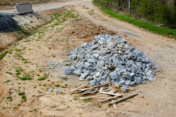Texture background. Construction materials for a new road in the Czech Republic. The photo shows...