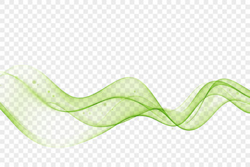 Abstract wave of green color, transparent flow of green lines, design element. - obrazy, fototapety, plakaty