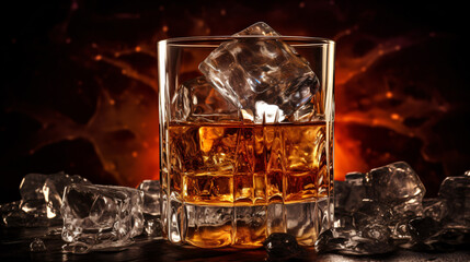 Whiskey on ice in glass