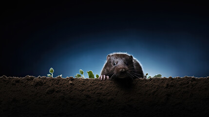 Mole on dark background, close up mole animal,Talpa europaea,  - obrazy, fototapety, plakaty