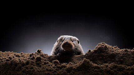 Mole on dark background, close up mole animal,Talpa europaea,  - obrazy, fototapety, plakaty