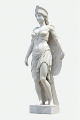 Upper body statue of a greek goddess athena facing forward on a plain white background from Generative AI