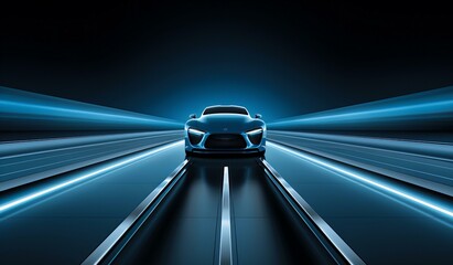 Futuristic Electric Sports Car Speeding on a Neon-lit Highway into the Horizon at Night