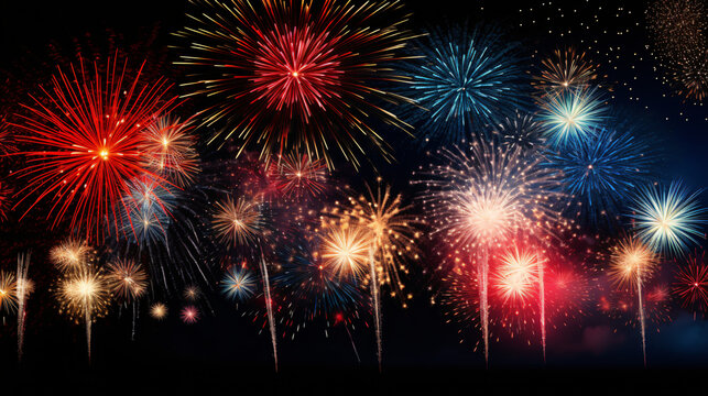 An Image Of Beautiful Fireworks Celebration On Black background