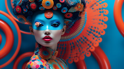 Mysterious Woman with colorful eye futuristic makeup portrait - obrazy, fototapety, plakaty