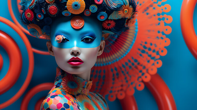 Mysterious Woman with colorful eye futuristic makeup portrait