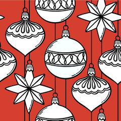 Christmas seamless red pattern with bauble. Holidays design.