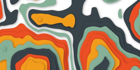 Abstract colored paper texture background. Minimal paper cut composition with layers of geometric shapes and lines in light blue, yellow, orange, black, white colors