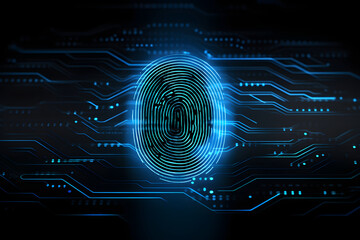Digital biometric fingerprint, illustration for identification, verification and authentication technology by sensors - obrazy, fototapety, plakaty