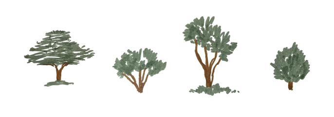 Hand-drawn green bushes illustration with transparent background