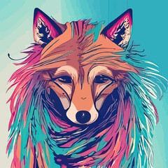 A colorful fox with long hair design vector illustration for use in design and print poster canvas.eps