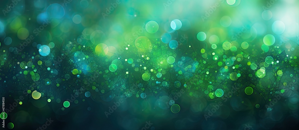 Wall mural in the backdrop of natures vibrant greens and colorful bokeh an abstract pattern emerges highlightin