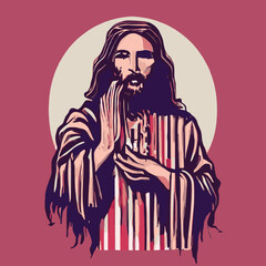 A jesus vector - god vector with long hair and beard with hands on his face design vector illustration for use in design and print poster canvas.eps